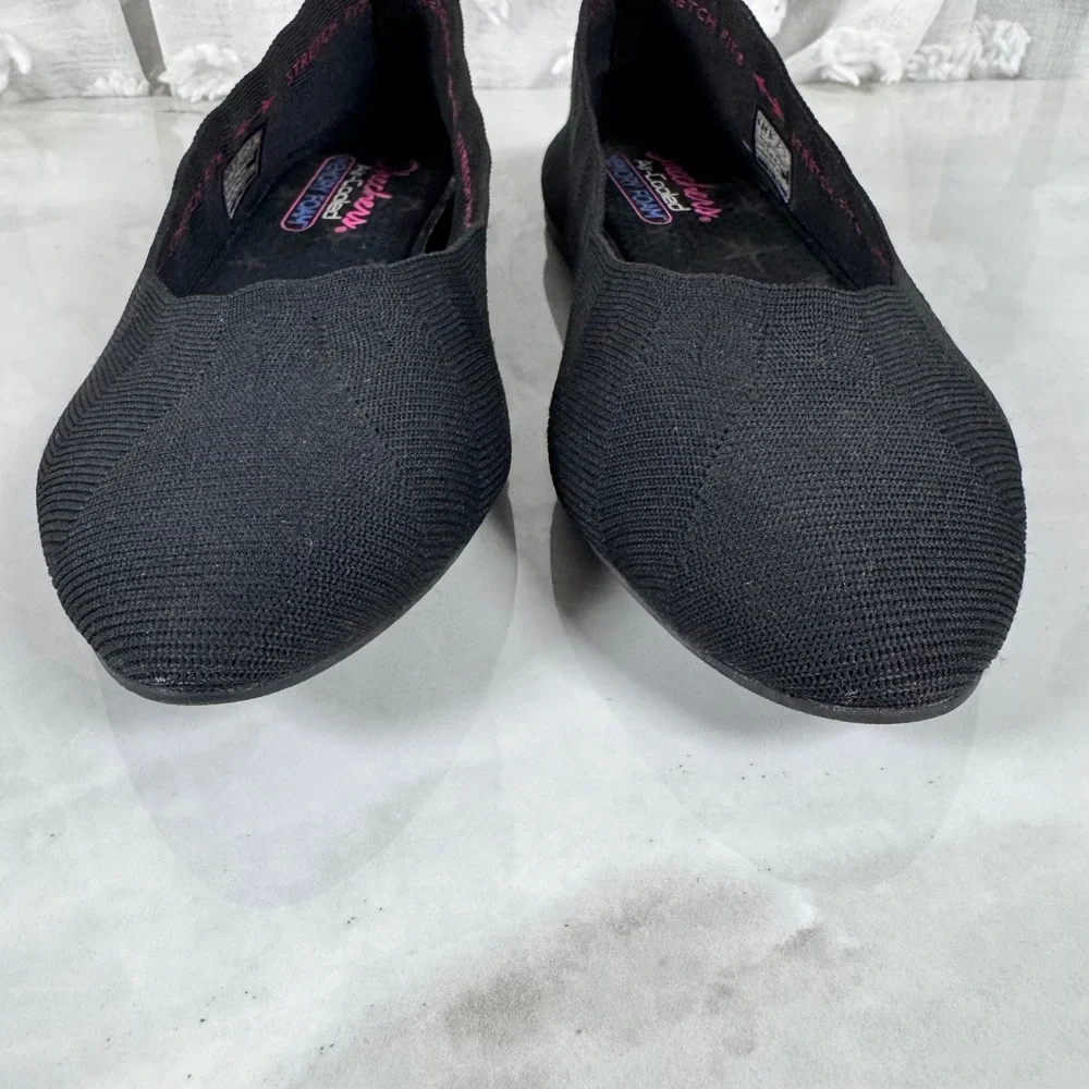 Skechers Black Knit Pointed‎ Toe Flats Air Cooled Memory Foam Insoles Slip On 7
